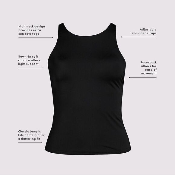 Land's End TUGLESS High Neck Strappy Back tankini soft cup resist top white Var - Picture 3 of 8